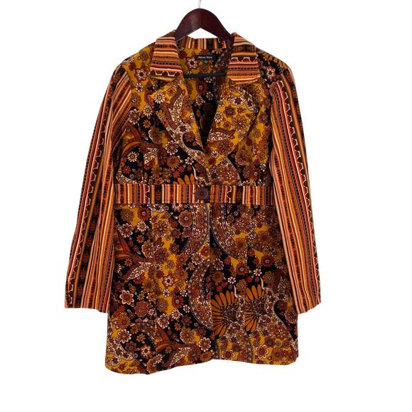 Athena Maria womens XL multicolor retro hippie floral pattern corduroy coat - Picture 1 of 11